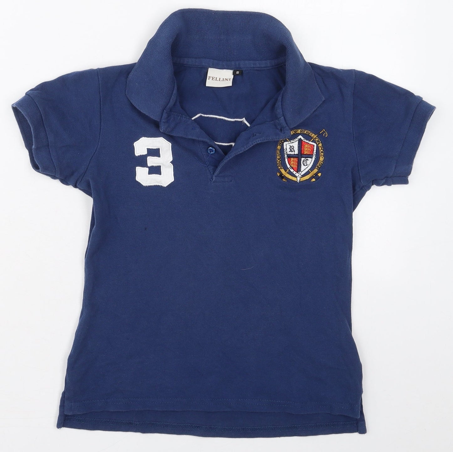 Fellini Womens Blue  Cotton Basic Polo Size S Collared - 3