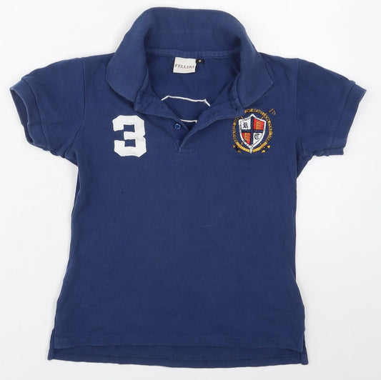 Fellini Womens Blue  Cotton Basic Polo Size S Collared - 3