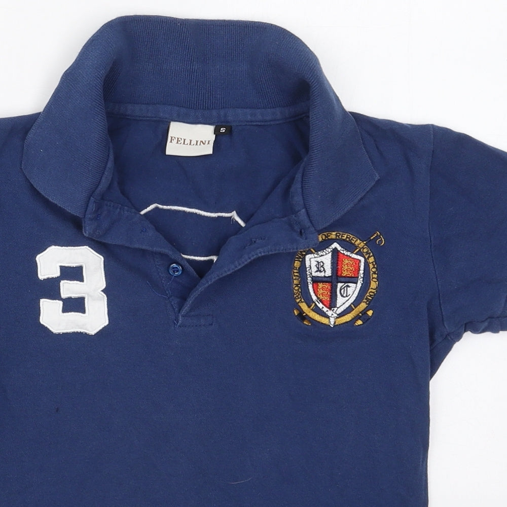 Fellini Womens Blue  Cotton Basic Polo Size S Collared - 3