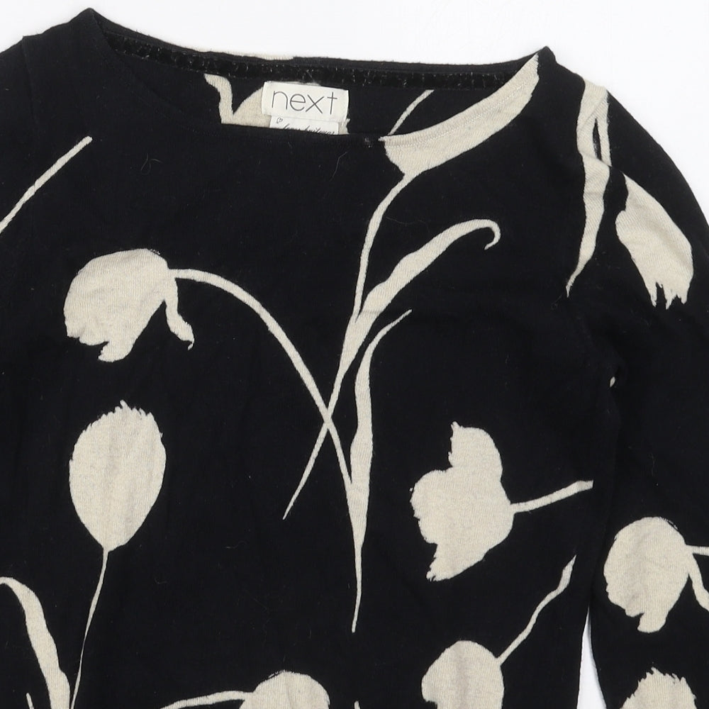 NEXT Womens Black Boat Neck Floral Cotton Pullover Jumper Size 8