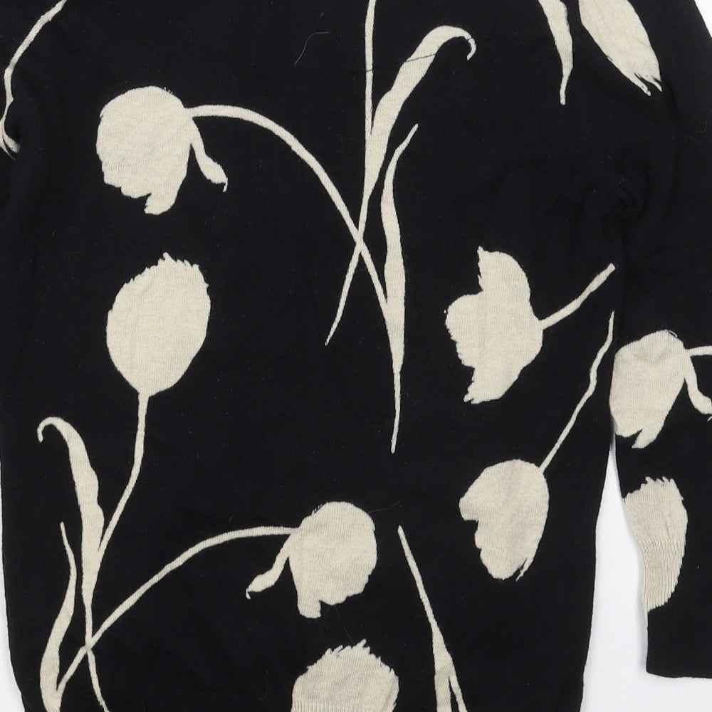 NEXT Womens Black Boat Neck Floral Cotton Pullover Jumper Size 8