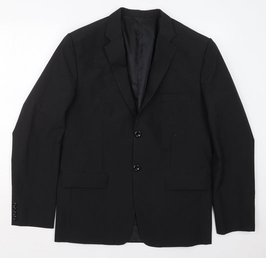 Preworn Mens Black Check Polyester Jacket Suit Jacket Size 40