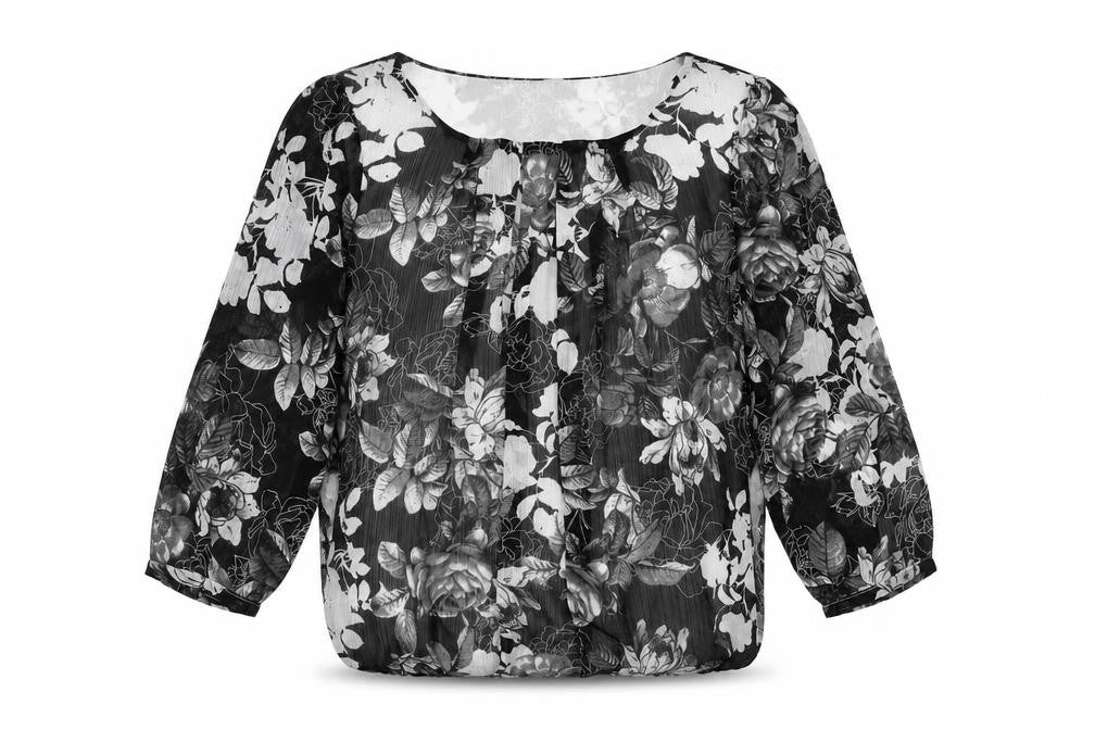 Bonmarché Womens Black Floral Polyester Basic Blouse Size 10 Round Neck
