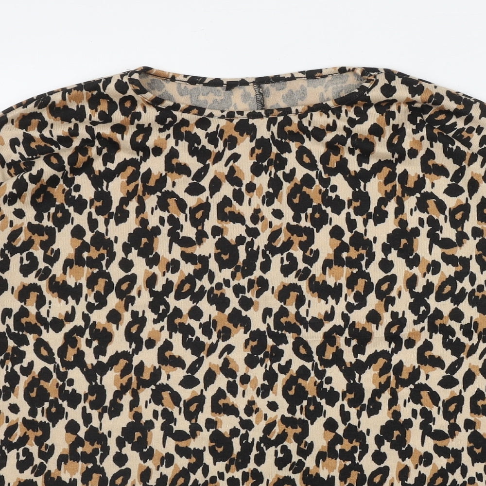New Look Womens Brown Round Neck Animal Print Polyester Pullover Jumper Size S