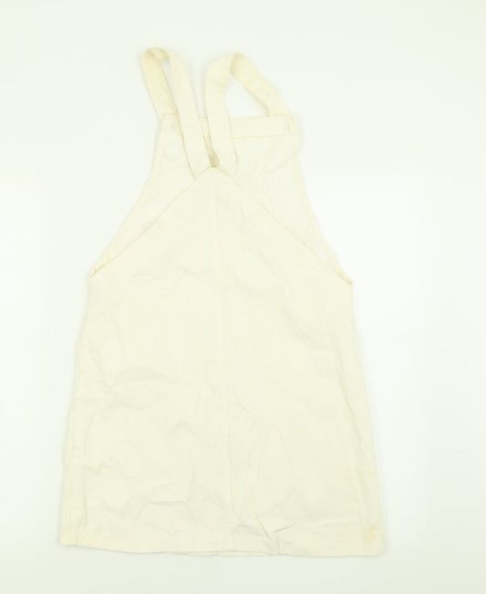 Boohoo Womens Ivory  Cotton Pinafore/Dungaree Dress  Size 10  Square Neck Button