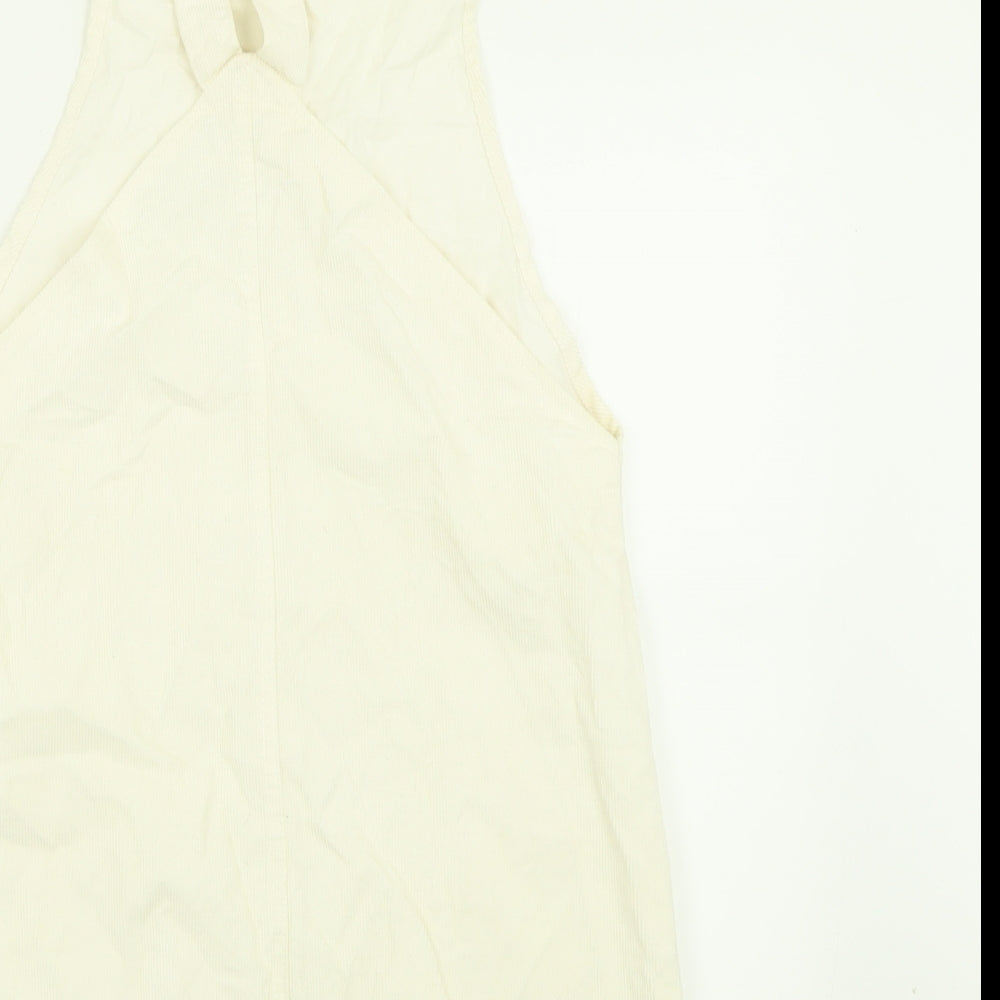 Boohoo Womens Ivory  Cotton Pinafore/Dungaree Dress  Size 10  Square Neck Button