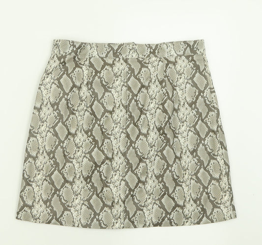 H&M Womens Brown Animal Print Polyester A-Line Skirt Size 10   Zip