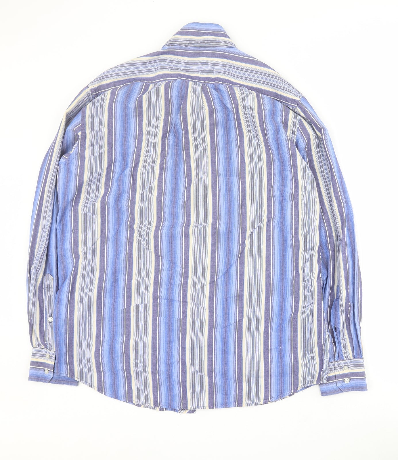 2 Die 4 Mens Blue Striped Cotton  Button-Up Size L Collared Button