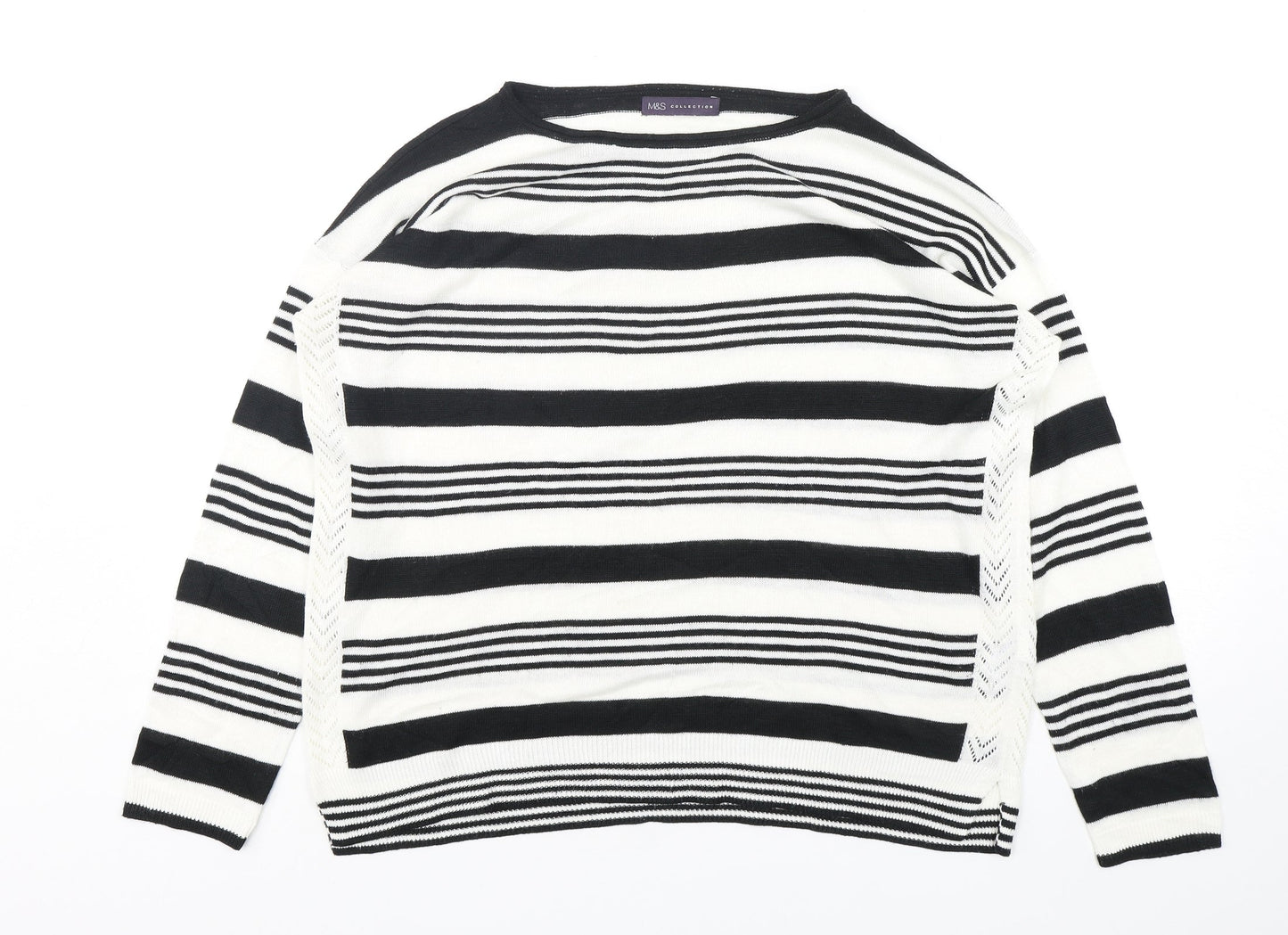 Marks and Spencer Womens Multicoloured Round Neck Striped Acrylic Pullover Jumper Size 14