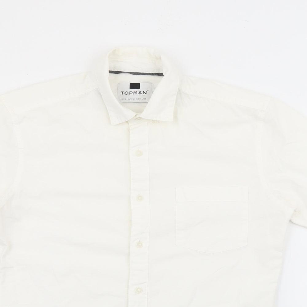 Topman Mens Ivory  Cotton  Button-Up Size S Collared Button