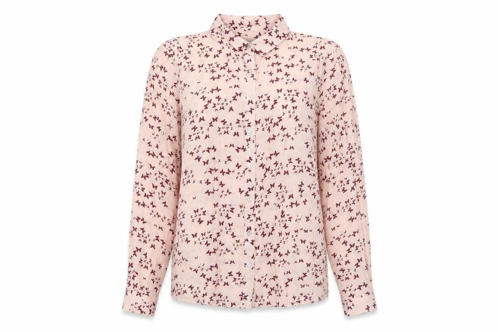 Pull & Bear Womens Pink Geometric Polyester Basic Button-Up Size M Collared - Butterfly