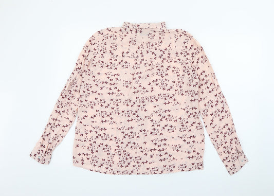 Pull & Bear Womens Pink Geometric Polyester Basic Button-Up Size M Collared - Butterfly