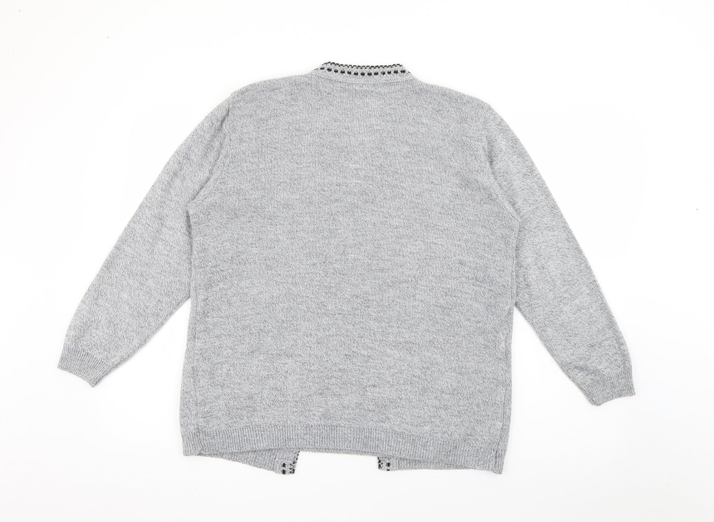 Envy Womens Grey Crew Neck Geometric Acrylic Pullover Jumper Size S