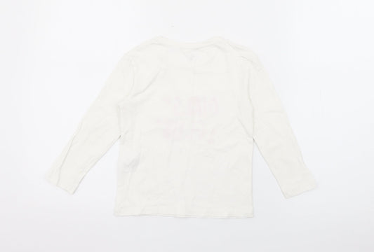 RTR Girls White  Cotton Pullover T-Shirt Size 5 Years Crew Neck  - Girls Club