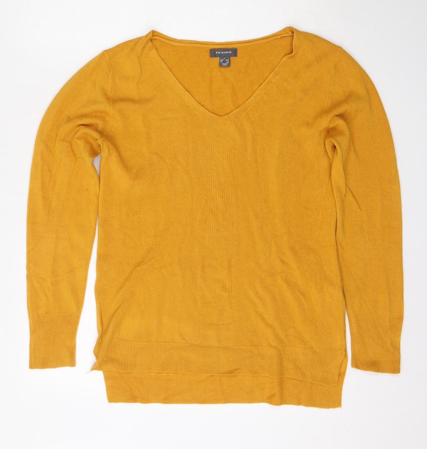 Primark Womens Yellow V-Neck  Acrylic Pullover Jumper Size S
