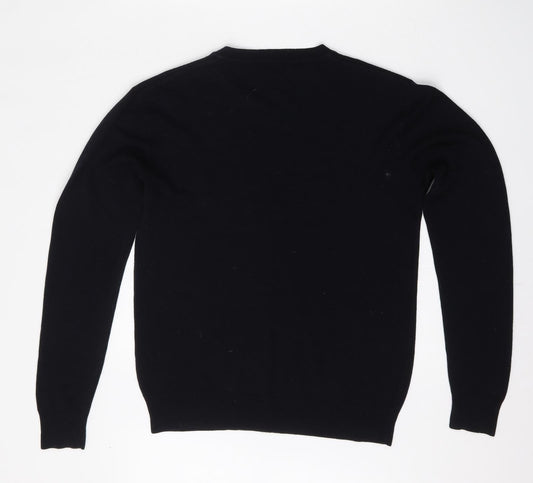 Cedar Wood State Mens Black V-Neck  Acrylic Pullover Jumper Size S
