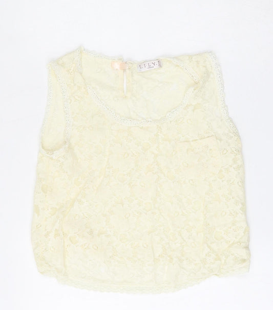 LIly J Womens Beige Floral  Basic Blouse  Round Neck