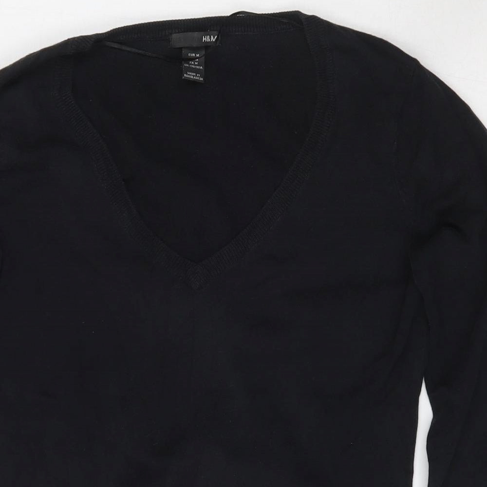 H&M Womens Black V-Neck  Cotton Cardigan Jumper Size M