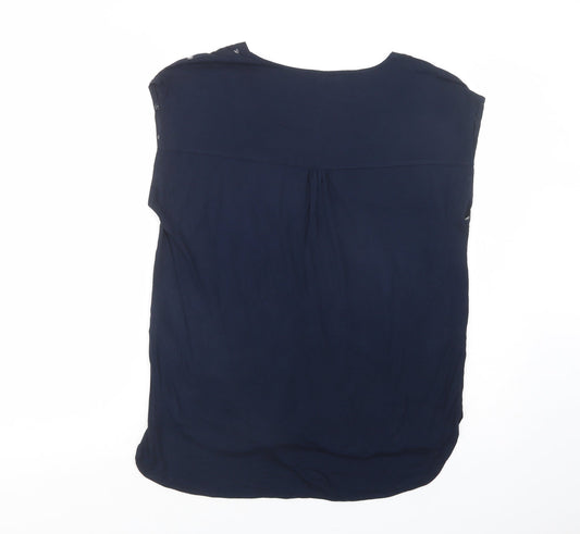 Marks Womens Blue Floral Viscose Basic Blouse Size 12 V-Neck