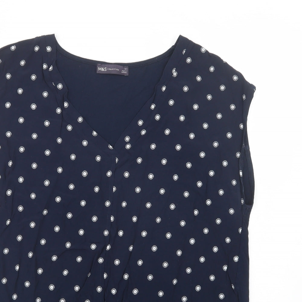 Marks Womens Blue Floral Viscose Basic Blouse Size 12 V-Neck