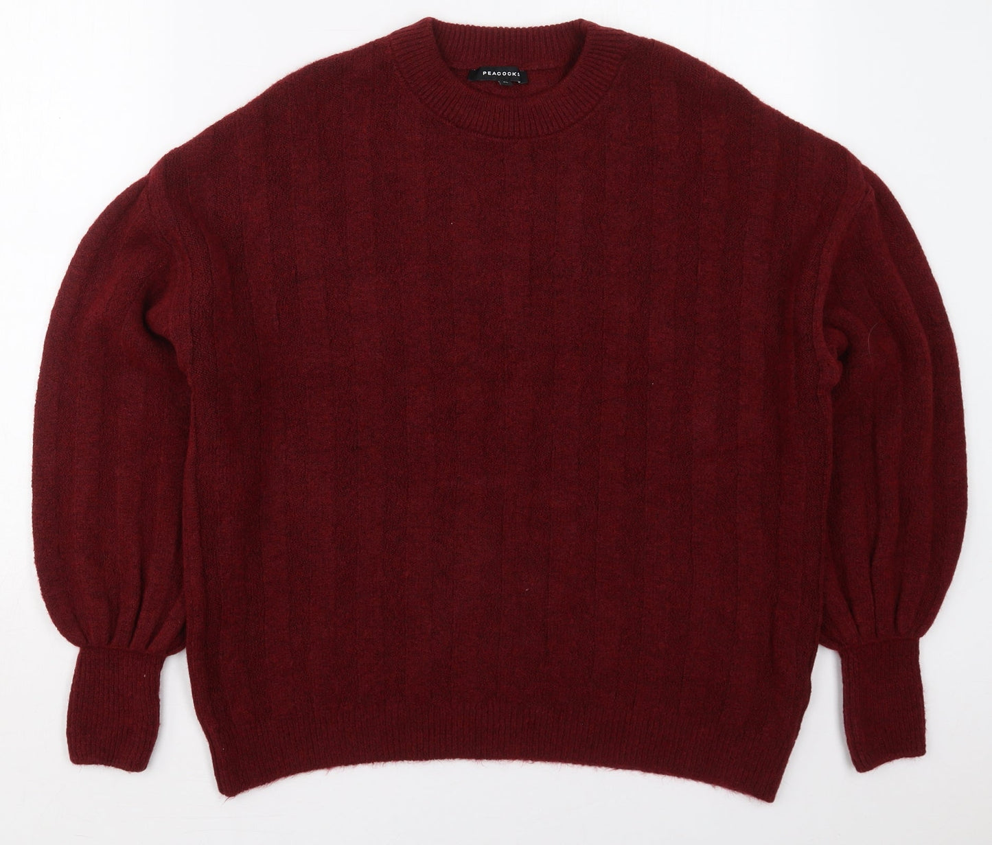 Peacocks Womens Red Crew Neck  Acrylic Pullover Jumper Size M