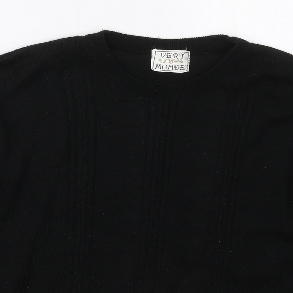 Vert Monde Womens Black Crew Neck  Acrylic Pullover Jumper Size L