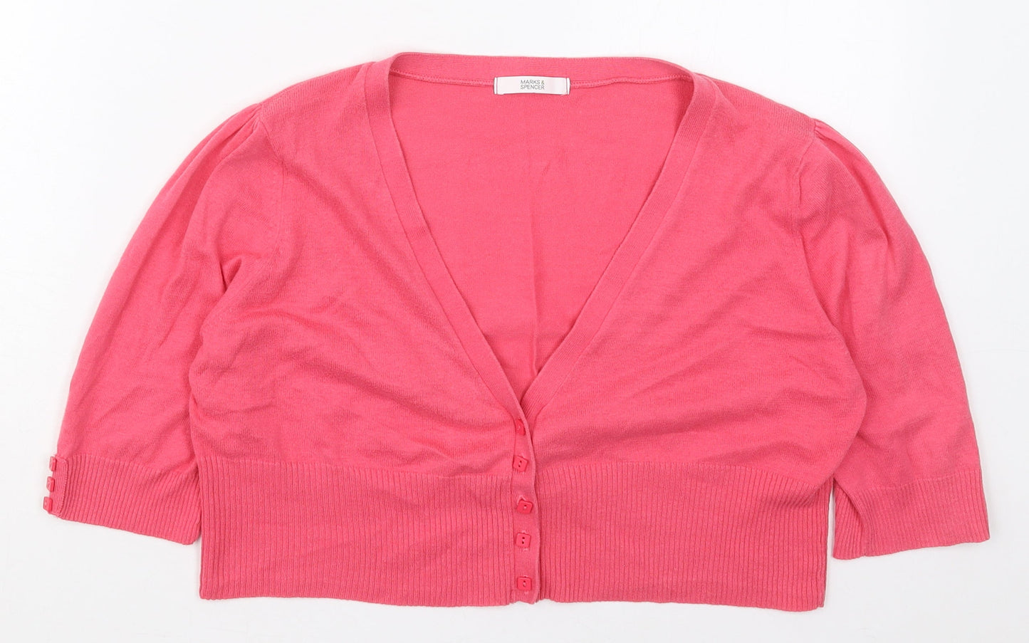 Marks and Spencer Womens Pink V-Neck  Cotton Cardigan Jumper Size 14