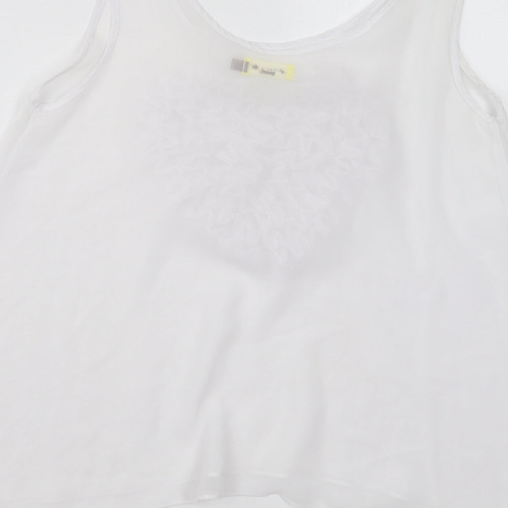 Max C Womens White  Polyester Basic Tank Size 8 Scoop Neck - Heart