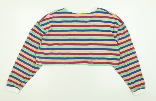 Missguided Womens Multicoloured Striped Polyester Cropped T-Shirt Size 8 Crew Neck