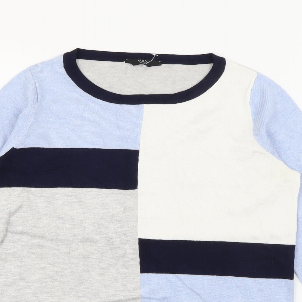 M&Co Womens Blue Crew Neck  Viscose Pullover Jumper Size 8
