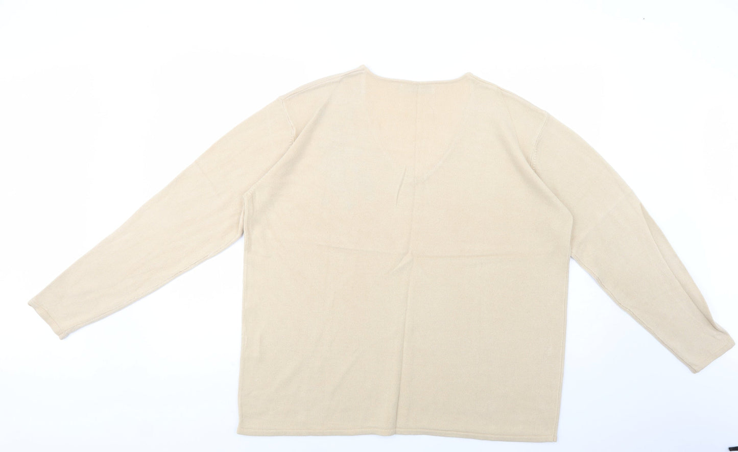 Cashmasoft Womens Beige V-Neck  Acrylic Pullover Jumper Size XL