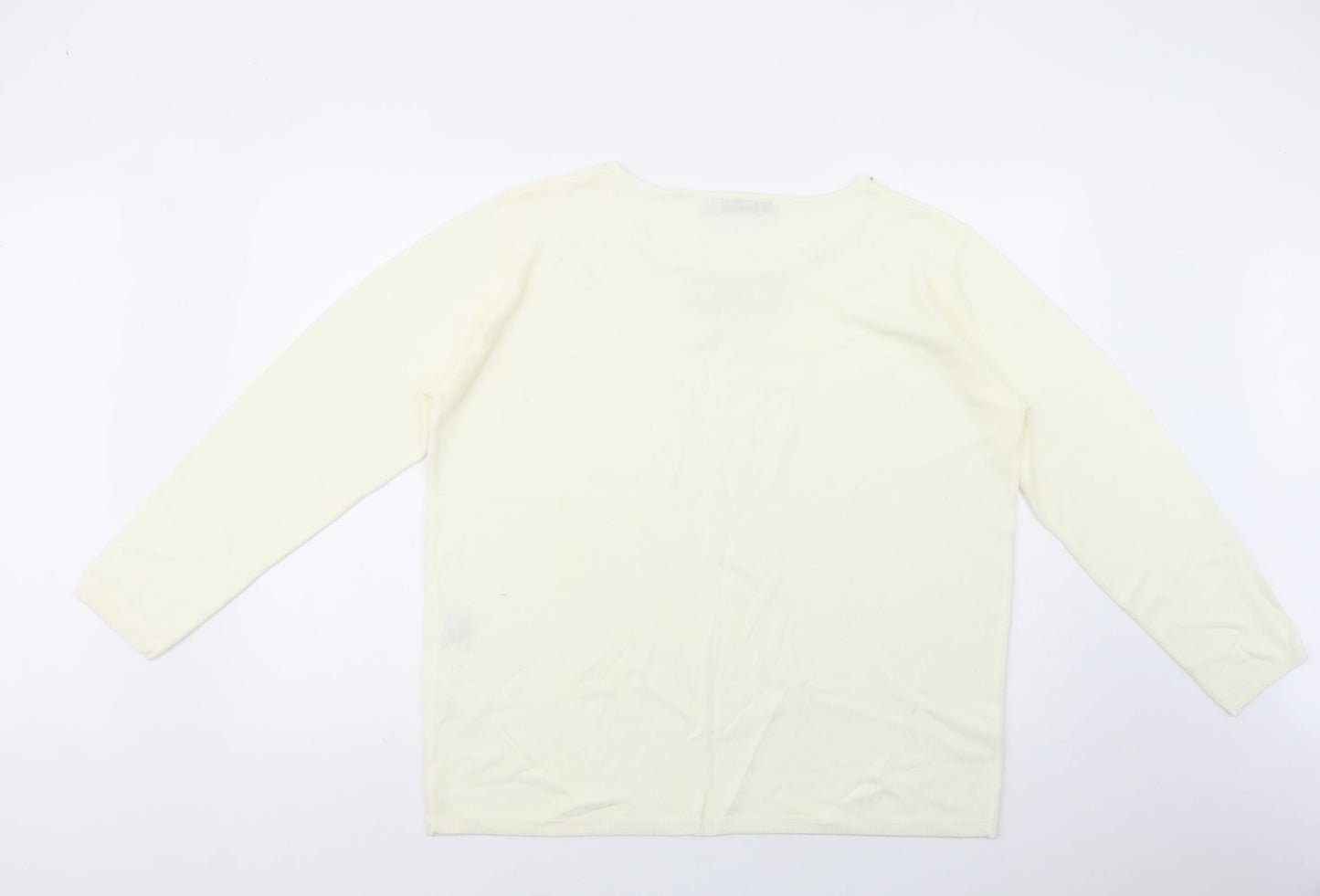 Cashmasoft Womens Ivory Boat Neck  Acrylic Pullover Jumper Size XL   - Embellished Neckline