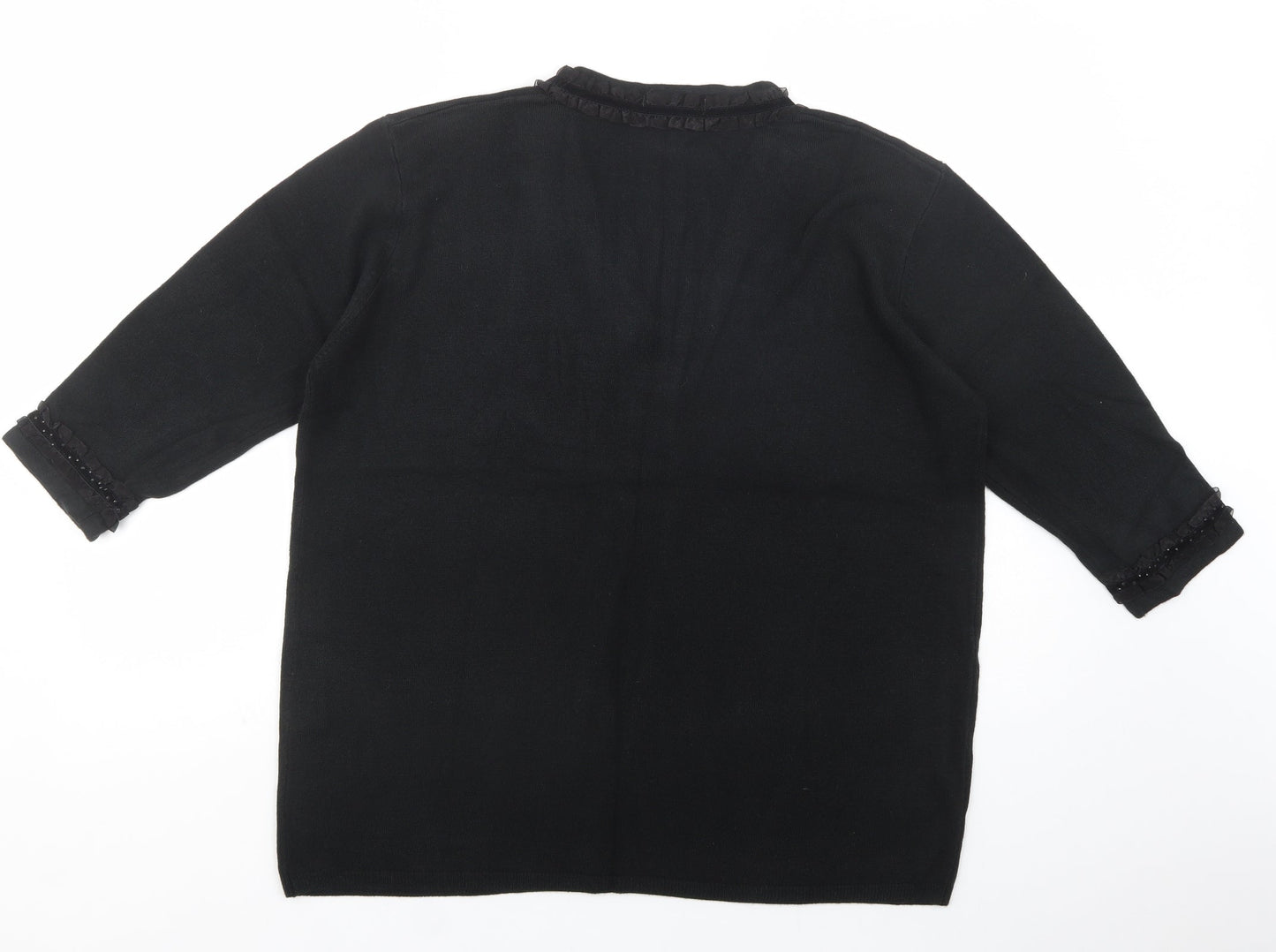 Cashmasoft Womens Black V-Neck  Acrylic Pullover Jumper Size XL   - Embellished Neckline