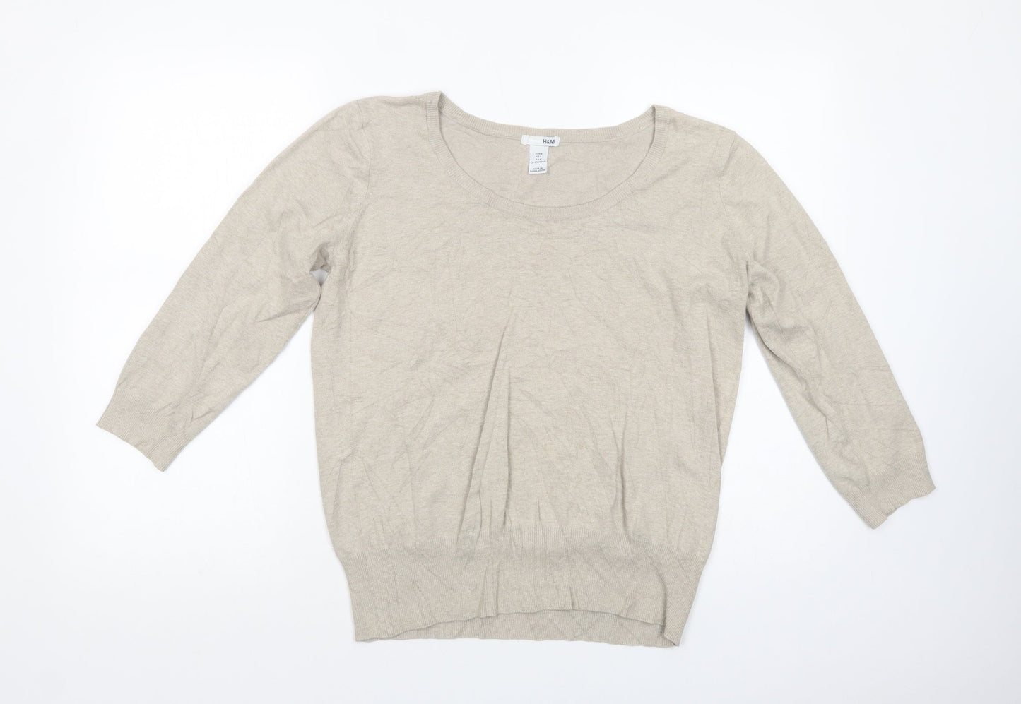 H&M Womens Beige Scoop Neck  Cotton Pullover Jumper Size L