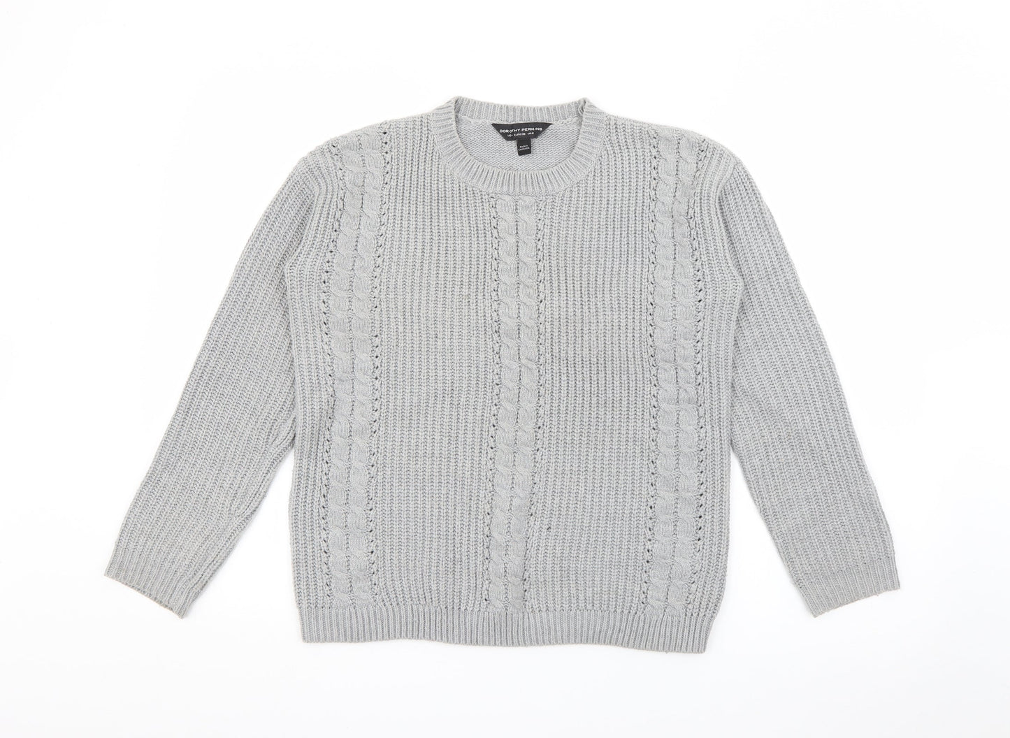 Dorothy Perkins Womens Grey Crew Neck  Acrylic Pullover Jumper Size 8