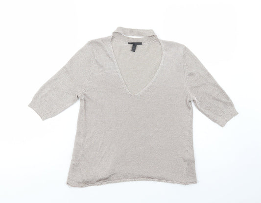 Topshop Womens Gold  Viscose Basic Blouse Size 12 V-Neck