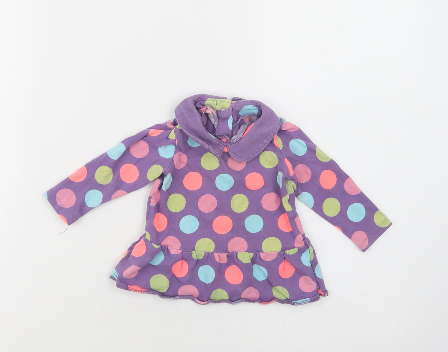 Marks and Spencer Baby Purple Polka Dot Cotton Pullover Blouse Size 6-9 Months Collared Snap