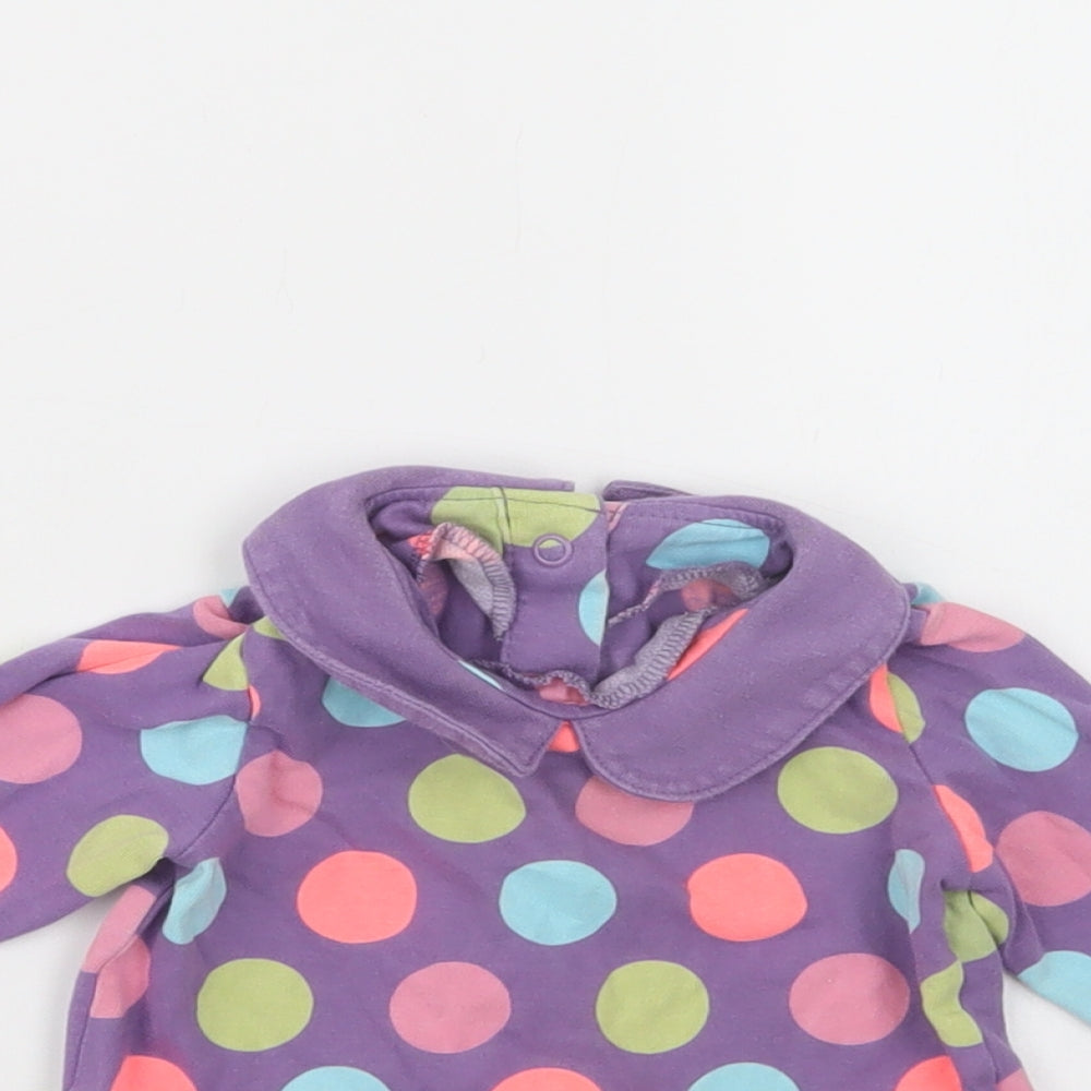 Marks and Spencer Baby Purple Polka Dot Cotton Pullover Blouse Size 6-9 Months Collared Snap