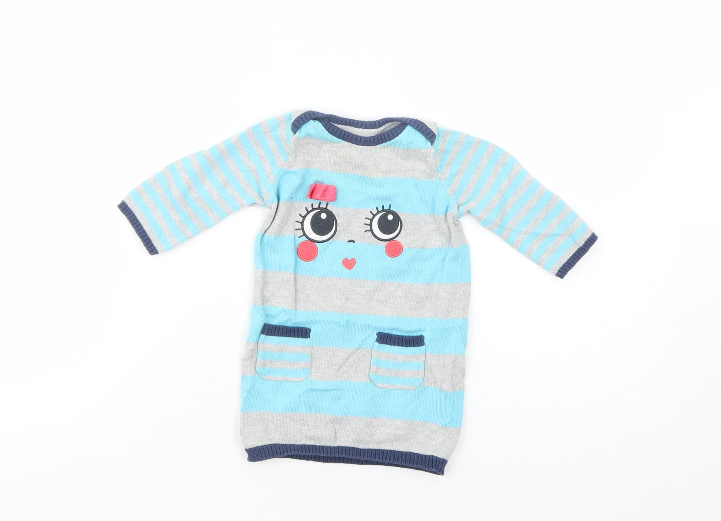 Marks and Spencer Baby Grey Striped Cotton Tunic Jumper Size 3-6 Months  Pullover