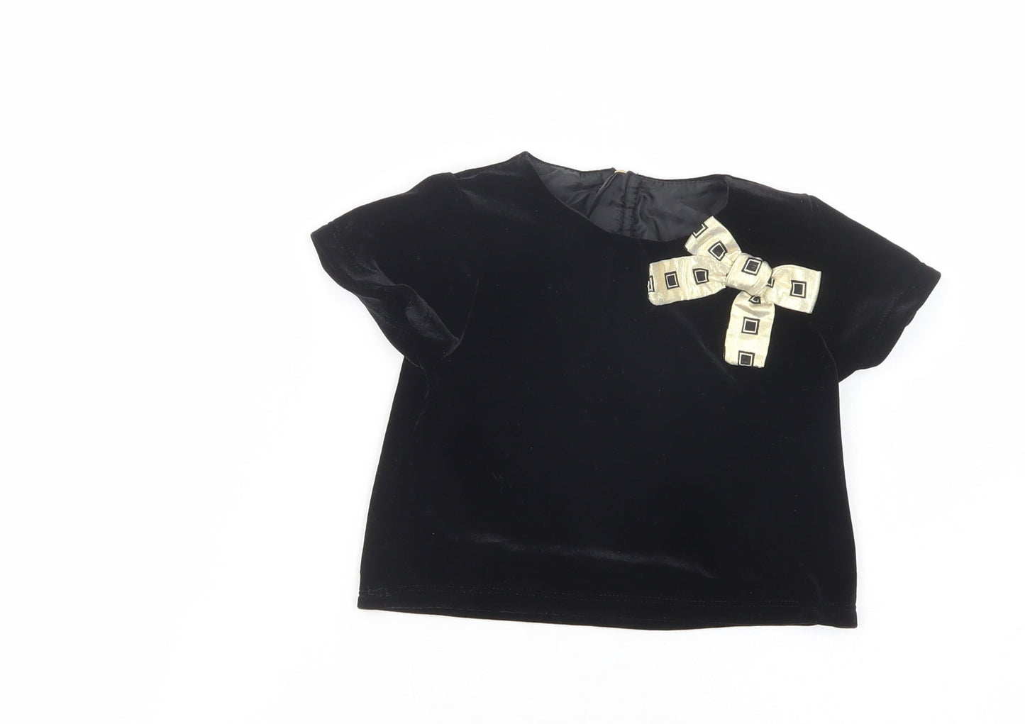 Dunnes Stores Girls Black  Polyester Pullover Blouse Size 4 Years Scoop Neck Zip