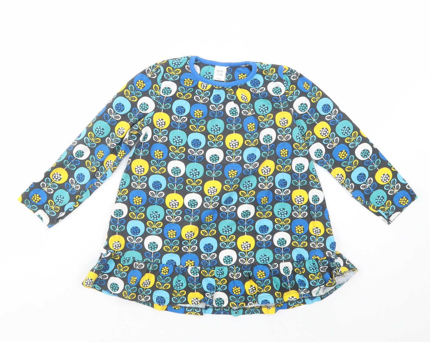Mini Club Girls Black Geometric Cotton Basic Blouse Size 3-4 Years Crew Neck Pullover