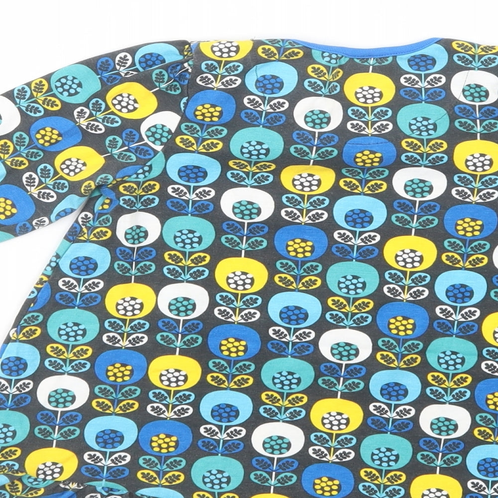 Mini Club Girls Black Geometric Cotton Basic Blouse Size 3-4 Years Crew Neck Pullover