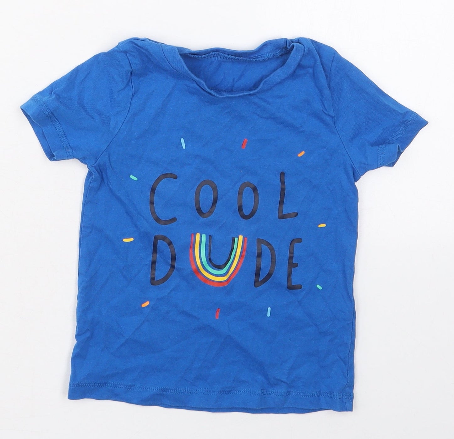 George Boys Blue  Cotton Basic T-Shirt Size 3-4 Years Crew Neck Pullover - Cool Dude