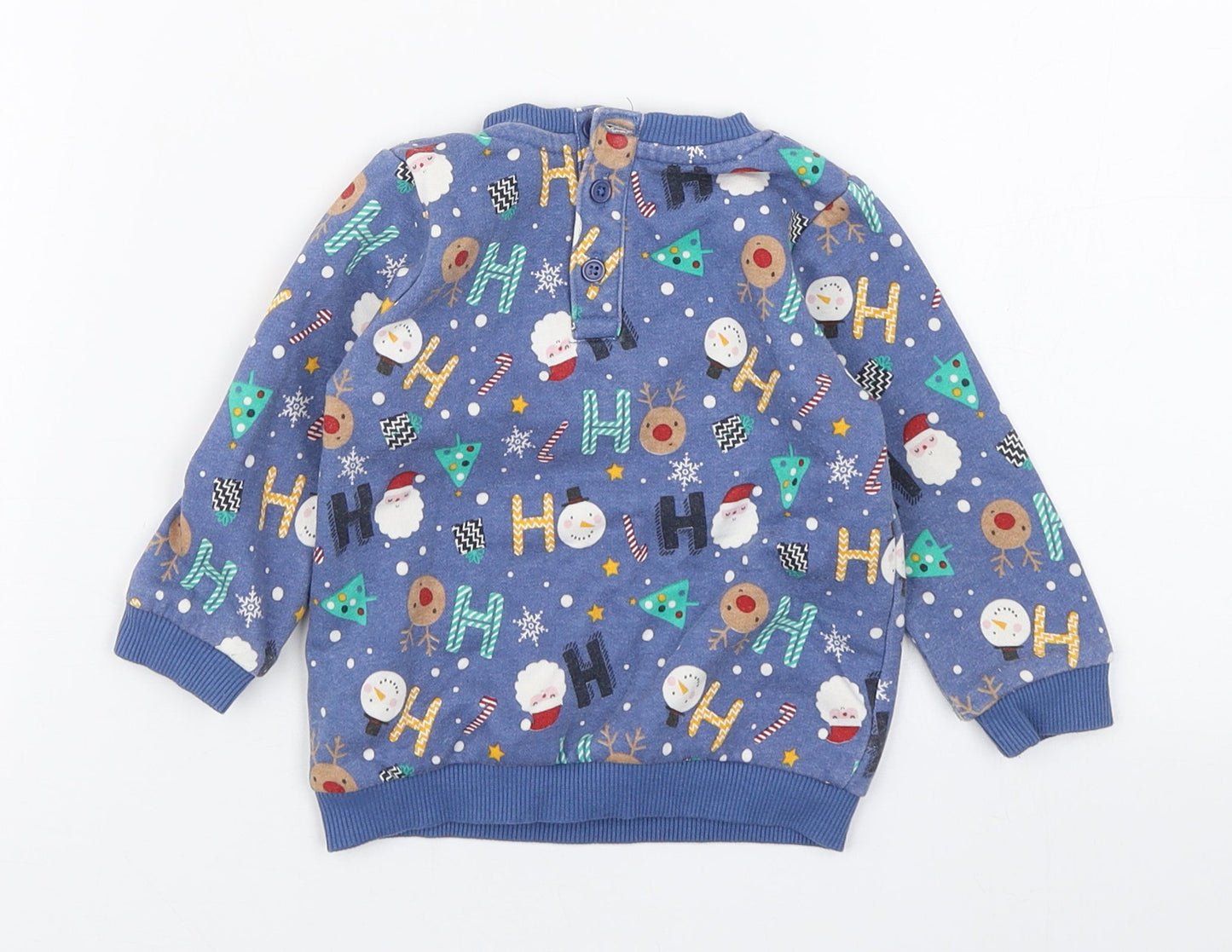 Matalan Boys Multicoloured Geometric Polyester Pullover Jumper Size 6-9 Months  Button - Christmas