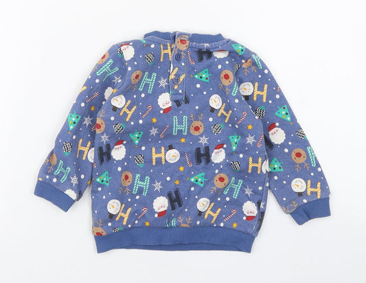 Matalan Boys Multicoloured Geometric Polyester Pullover Jumper Size 6-9 Months  Button - Christmas
