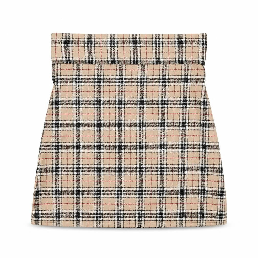 Preworn Womens Beige Plaid Polyester A-Line Skirt Size 28 in   Zip