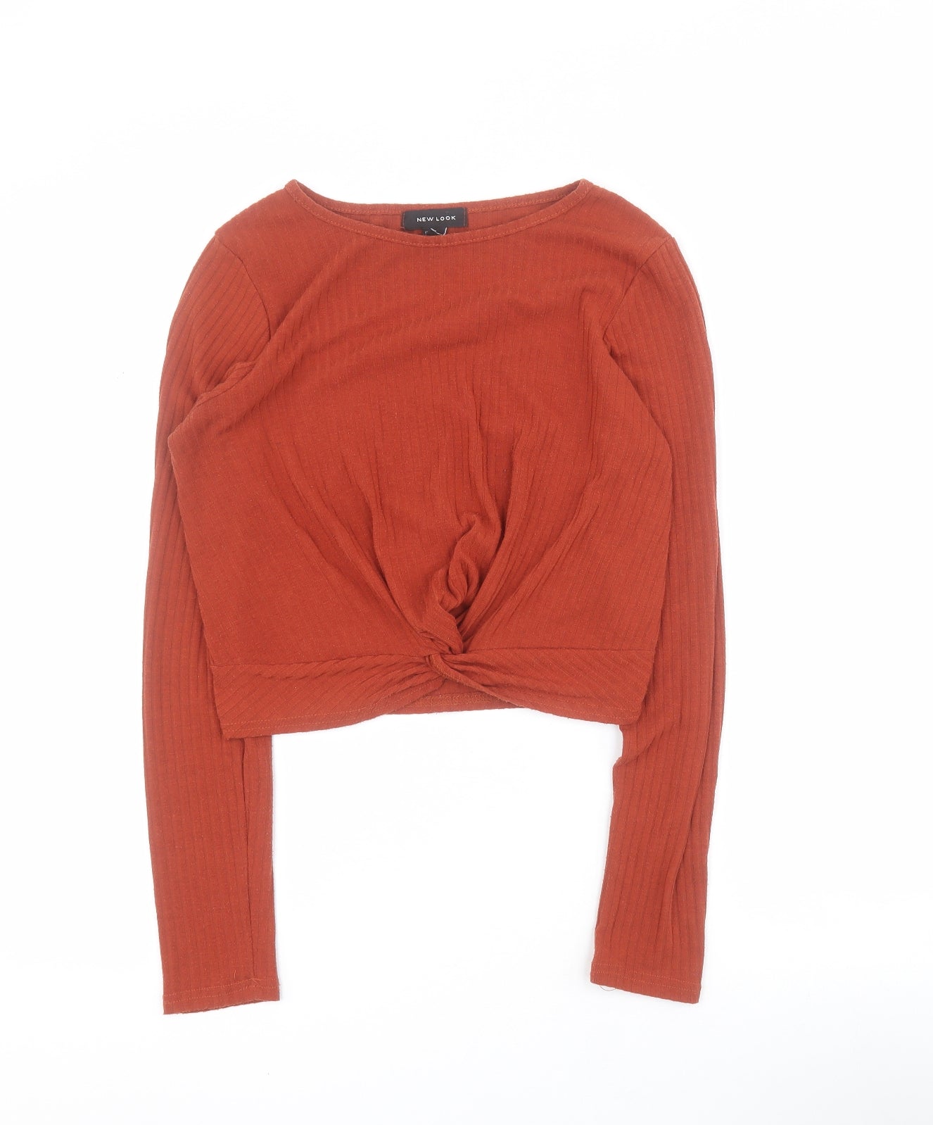 New Look Womens Orange  Polyester Cropped T-Shirt Size 8 Round Neck - Ribbed