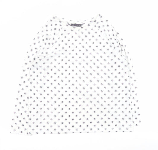 Marks and Spencer Womens White Geometric Polyester Basic Polo Size 14 Round Neck