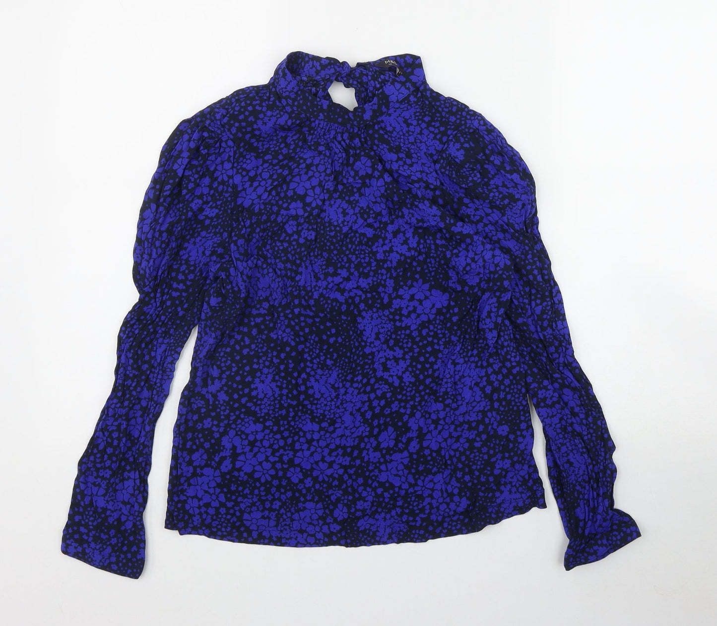 Marks and Spencer Womens Black Floral Viscose Basic Blouse Size 10 Roll Neck