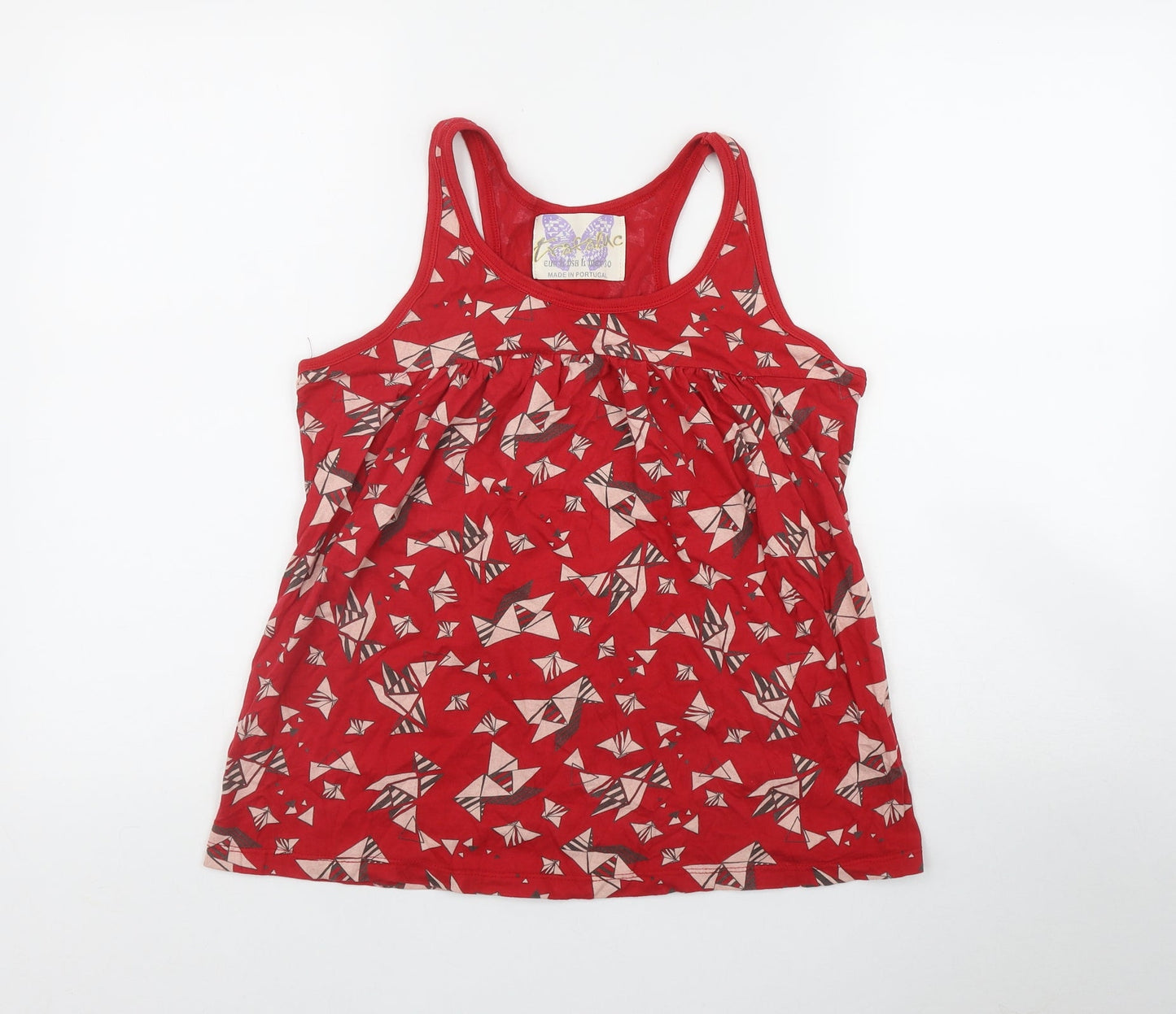Zara Womens Red Geometric Cotton Basic Tank Size L Scoop Neck